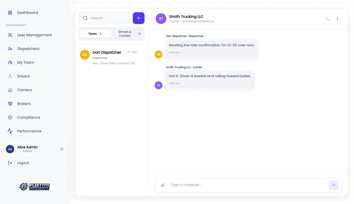 FleetOS Built-in messaging