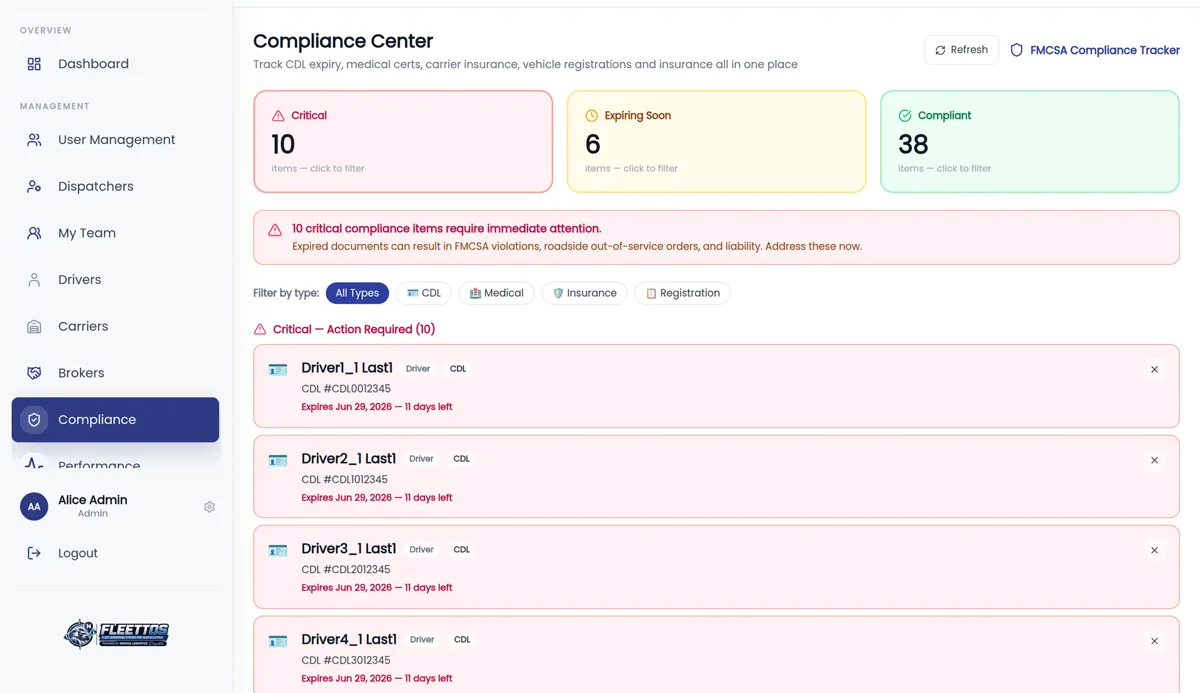 FleetOS Compliance center