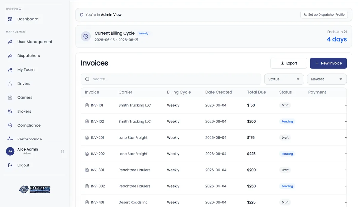 FleetOS Billing & invoices